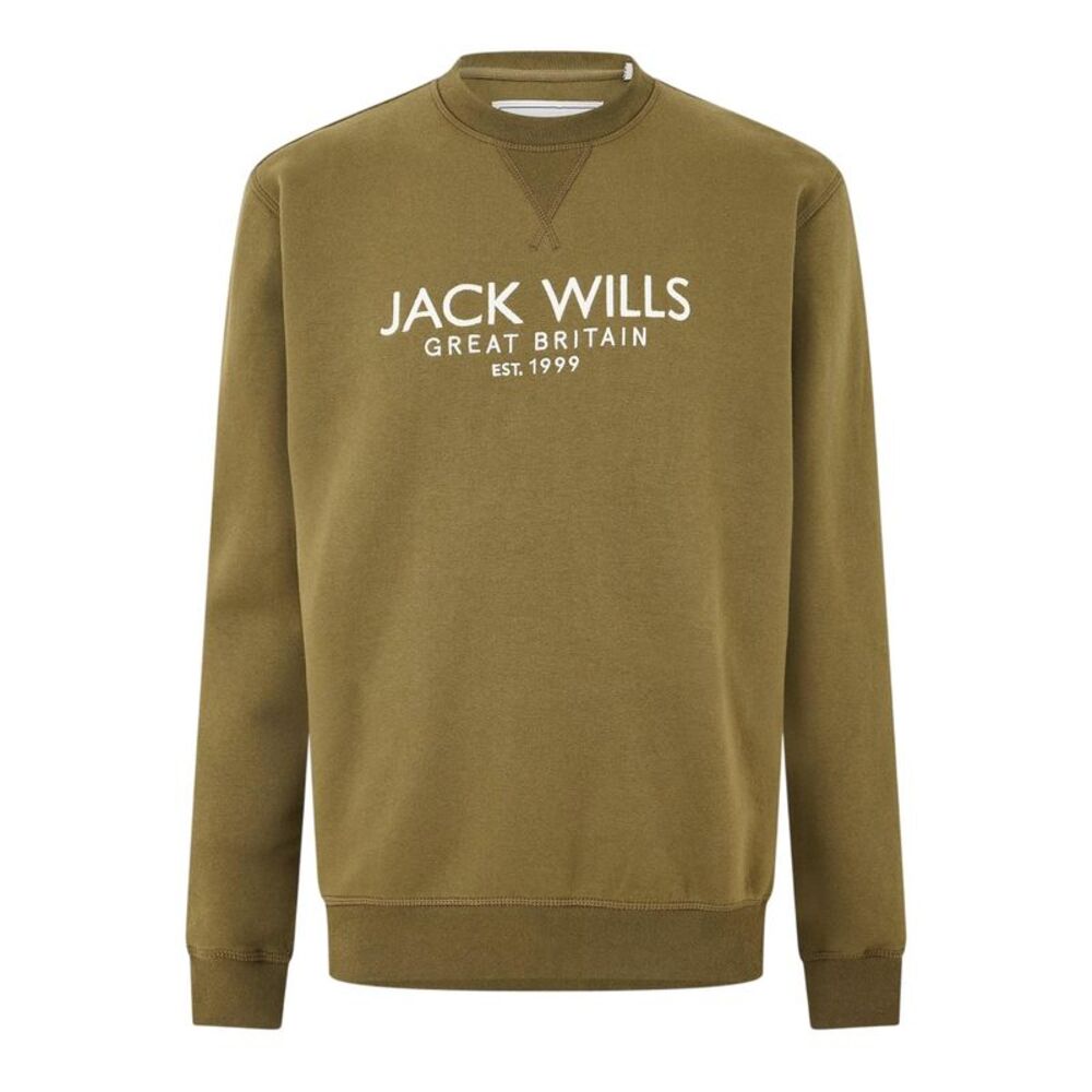 Jack Wills Mens Belvue Embroidered Logo Sweatshirt / Leaf